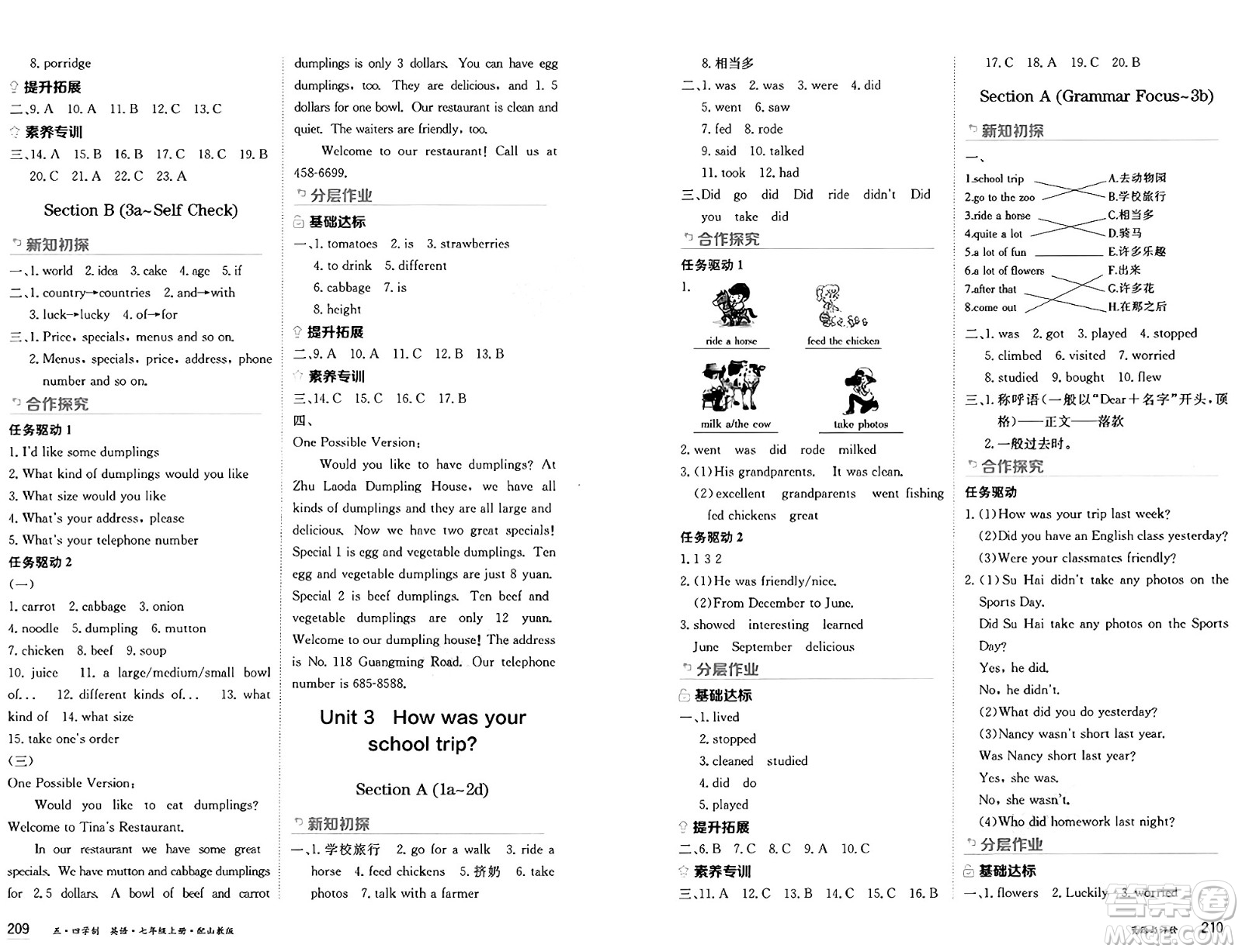 黑龍江教育出版社2024年秋資源與評價七年級英語上冊山教版黑龍江專版五四制答案