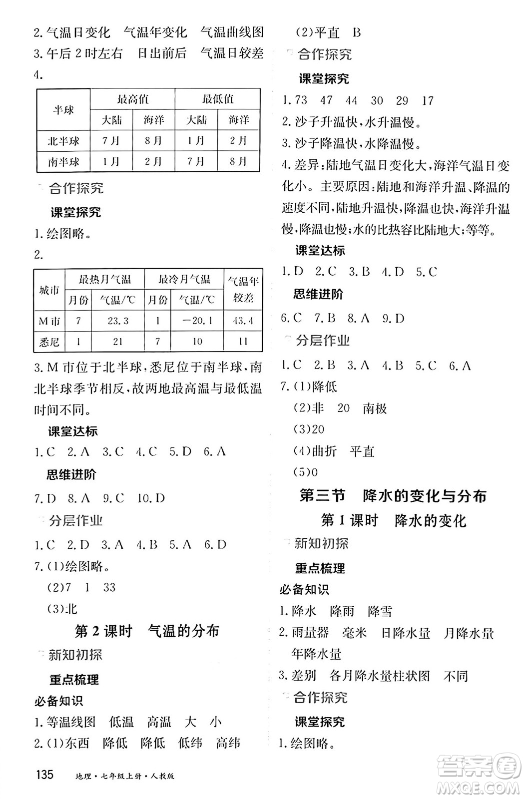 黑龍江教育出版社2024年秋資源與評價七年級地理上冊人教版黑龍江專版答案