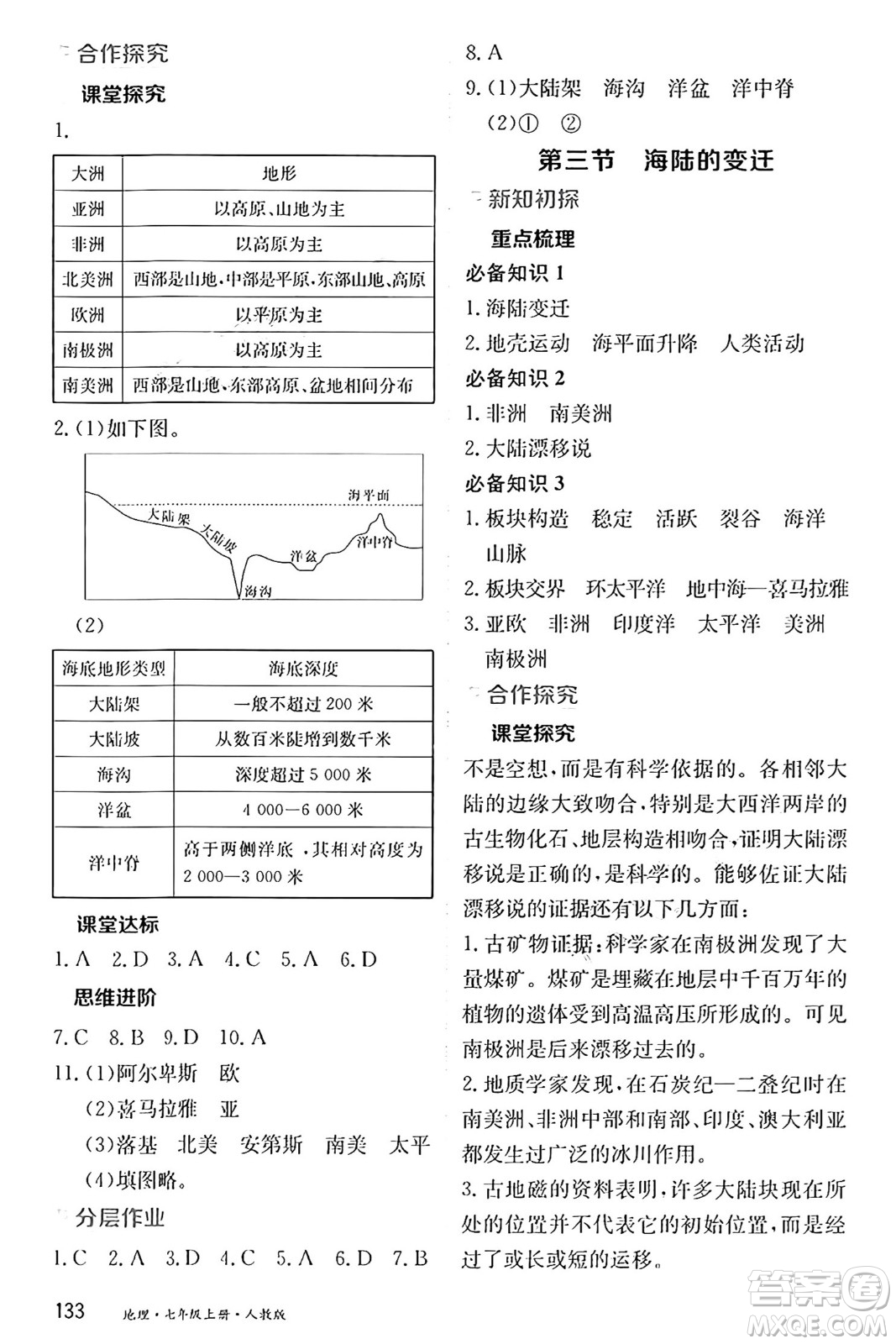 黑龍江教育出版社2024年秋資源與評價七年級地理上冊人教版黑龍江專版答案