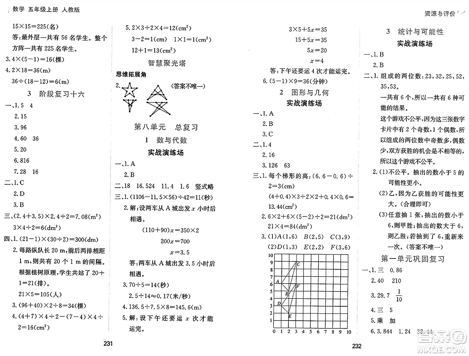 黑龍江教育出版社2024年秋資源與評(píng)價(jià)五年級(jí)數(shù)學(xué)上冊(cè)人教版答案