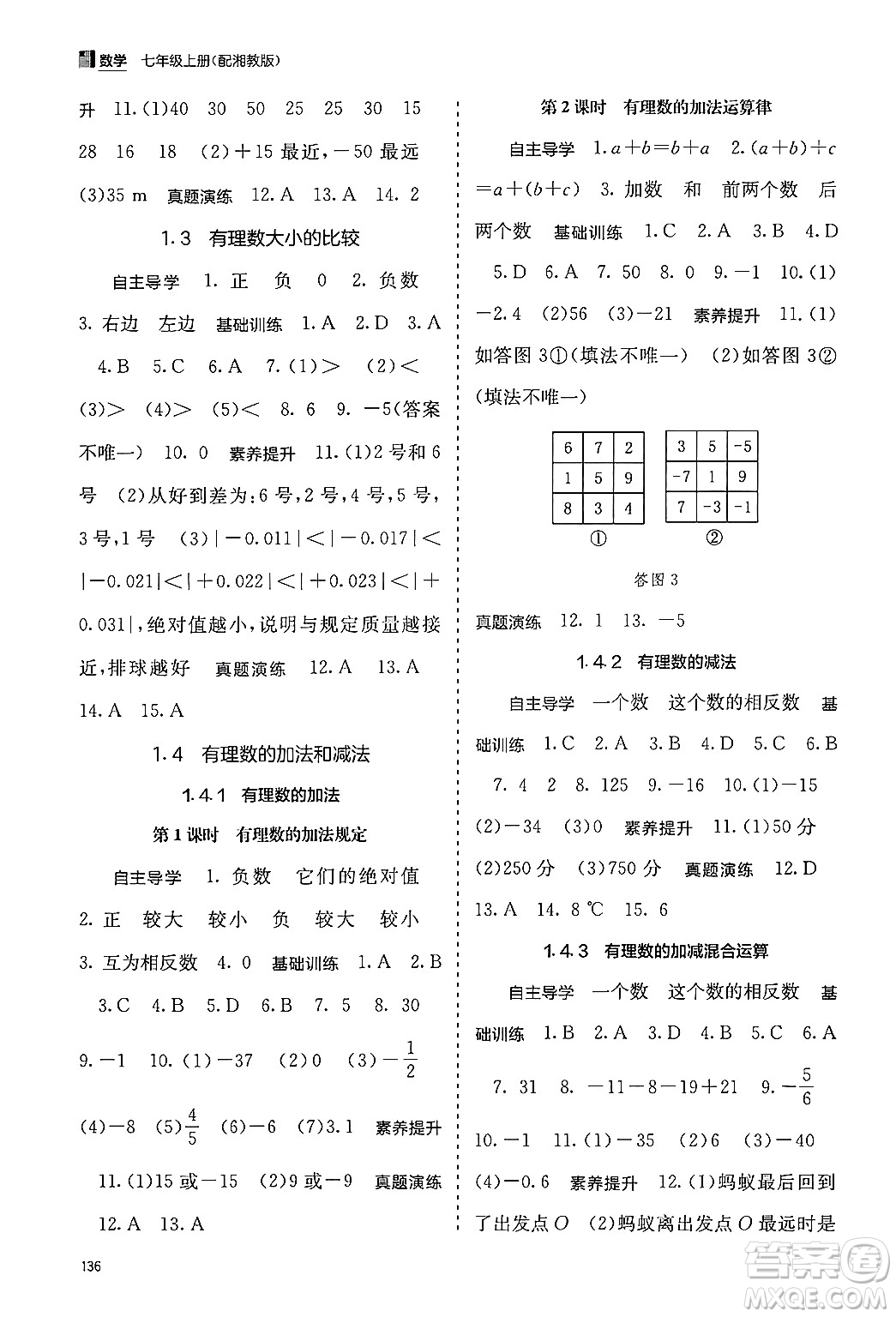 廣西教育出版社2024年秋自主學習能力測評七年級數(shù)學上冊湘教版答案