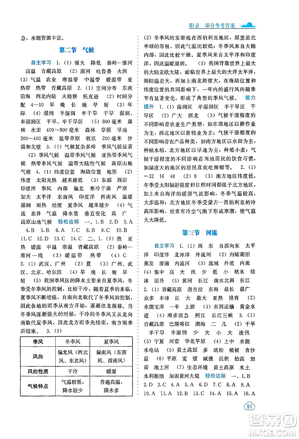 廣西教育出版社2024年秋自主學(xué)習(xí)能力測評(píng)八年級(jí)地理上冊人教版答案