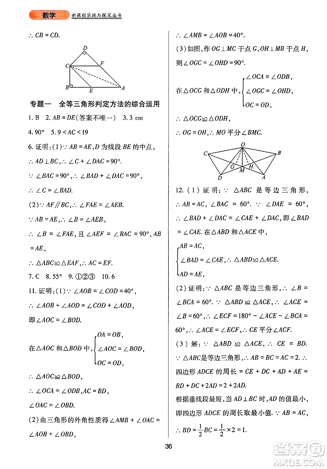 四川教育出版社2024年秋新課程實(shí)踐與探究叢書八年級(jí)數(shù)學(xué)上冊(cè)華師大版答案