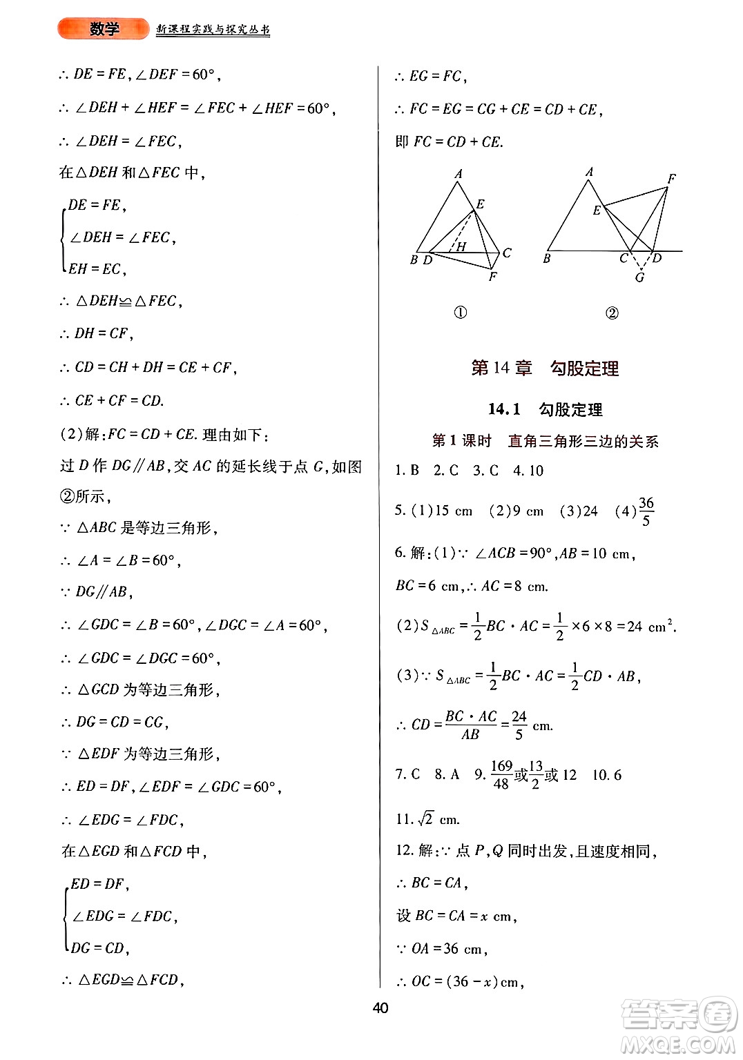 四川教育出版社2024年秋新課程實(shí)踐與探究叢書八年級(jí)數(shù)學(xué)上冊(cè)華師大版答案