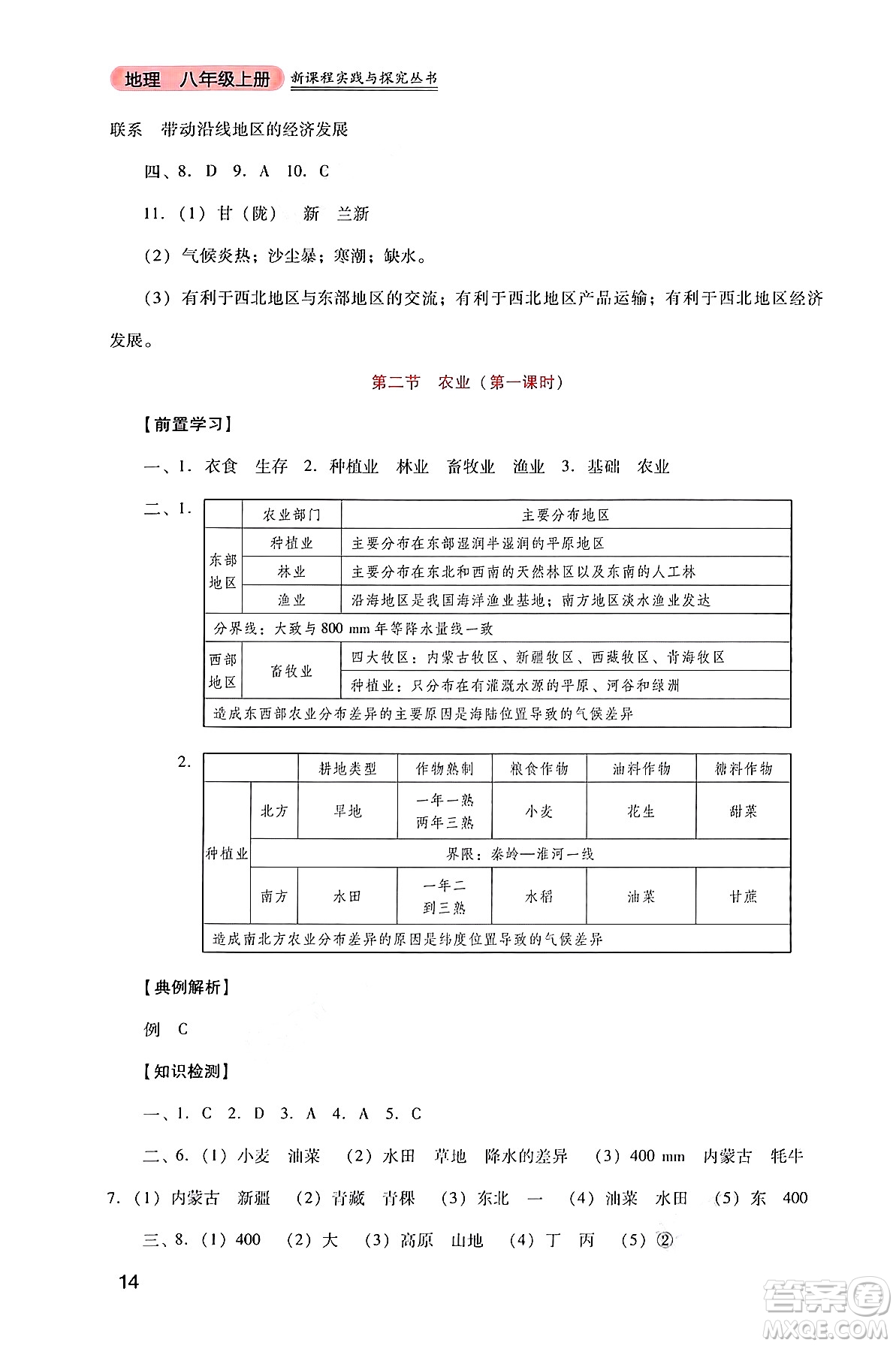 四川教育出版社2024年秋新課程實(shí)踐與探究叢書(shū)八年級(jí)地理上冊(cè)人教版答案