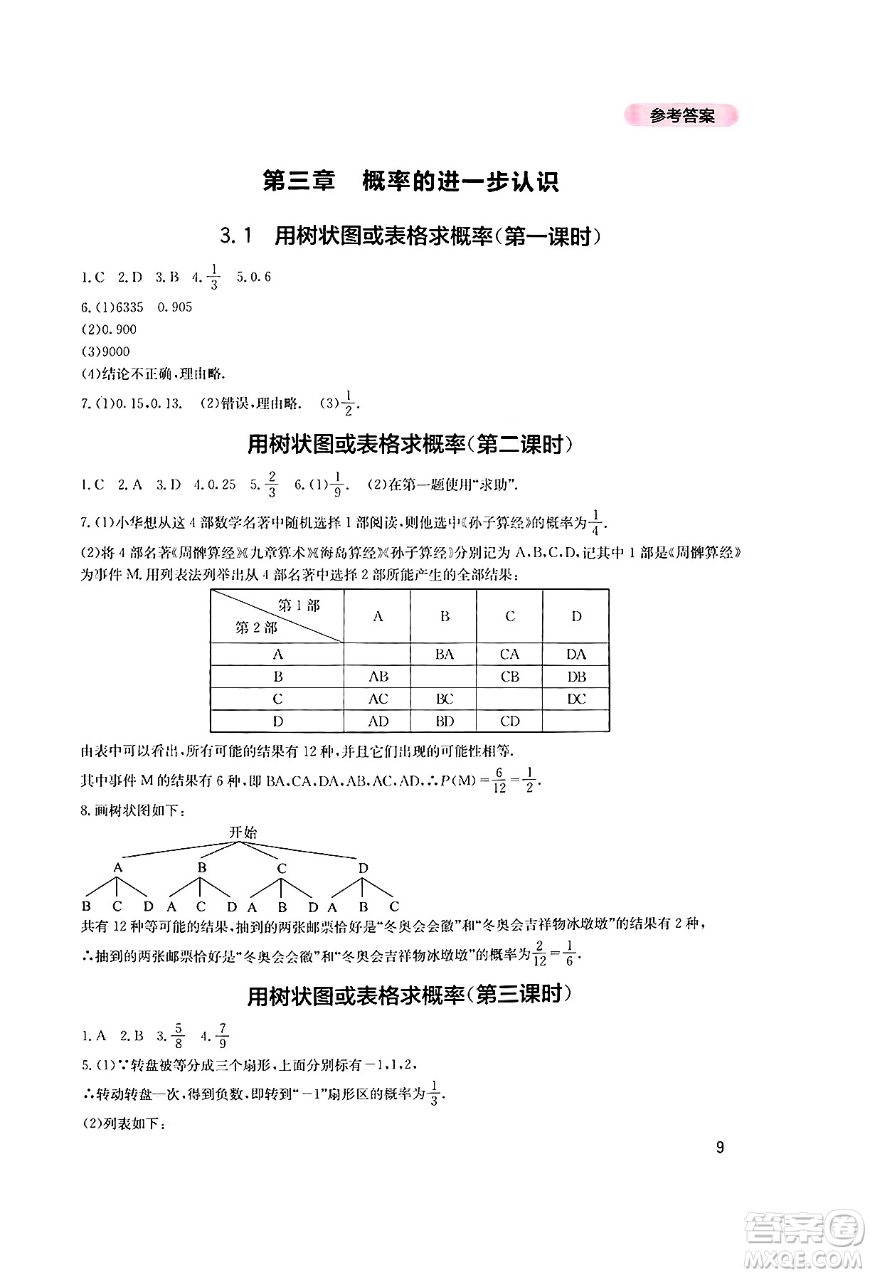 四川教育出版社2024年秋新課程實踐與探究叢書九年級數(shù)學(xué)上冊北師大版答案