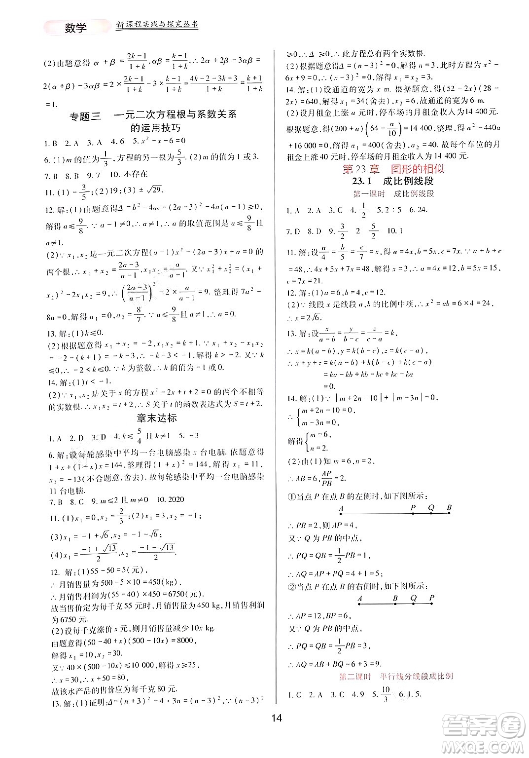 四川教育出版社2024年秋新課程實(shí)踐與探究叢書九年級(jí)數(shù)學(xué)上冊(cè)華師大版答案