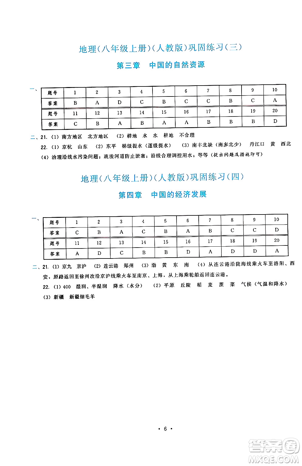 福建人民出版社2024年秋頂尖課課練八年級(jí)地理上冊(cè)人教版答案