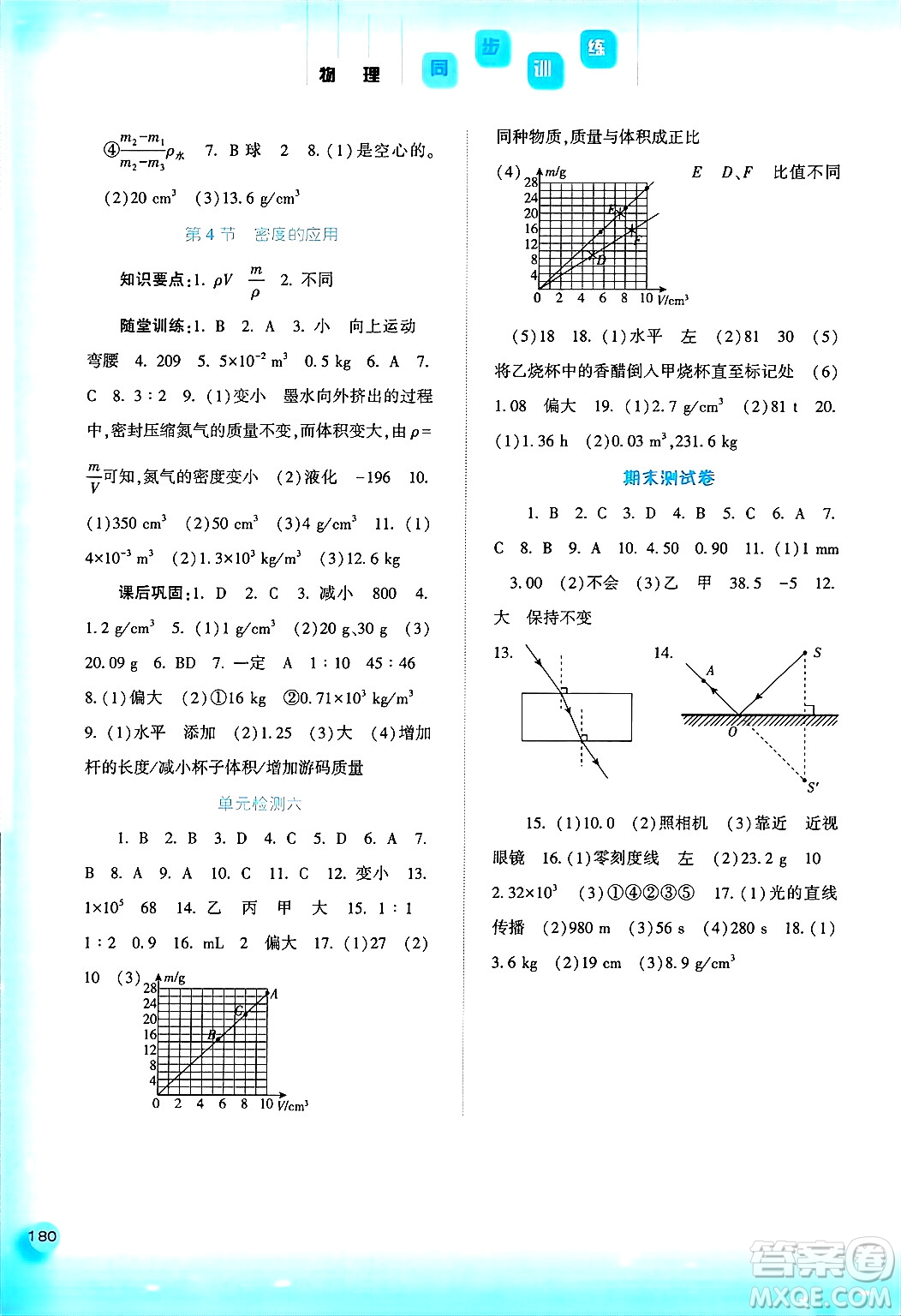 河北人民出版社2024年秋同步訓(xùn)練八年級物理上冊人教版答案