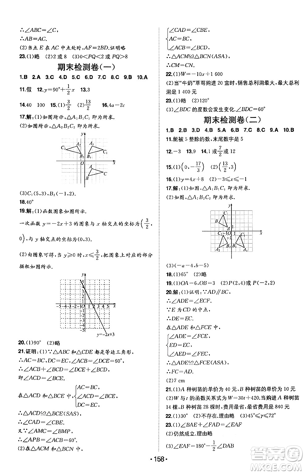 湖南教育出版社2024年秋一本同步訓練八年級數(shù)學上冊滬科版安徽專版答案