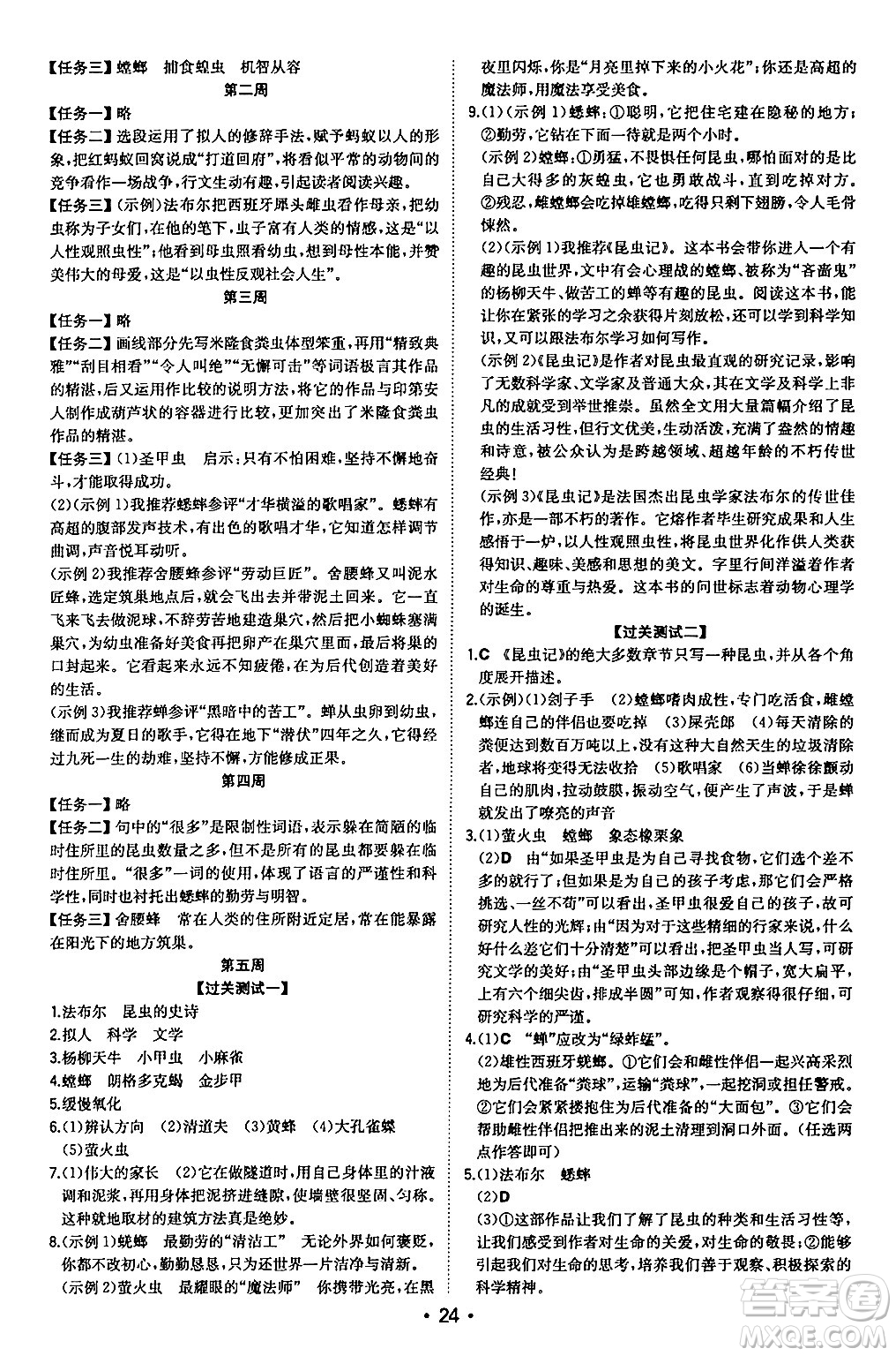 湖南教育出版社2024年秋一本同步訓(xùn)練八年級(jí)語文上冊(cè)人教版安徽專版答案