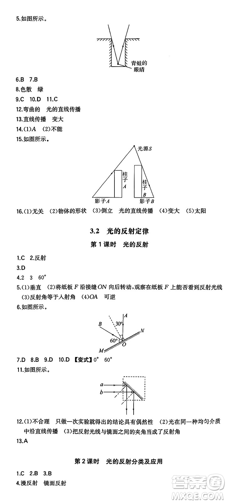 湖南教育出版社2024年秋一本同步訓(xùn)練八年級(jí)物理上冊(cè)滬粵版答案