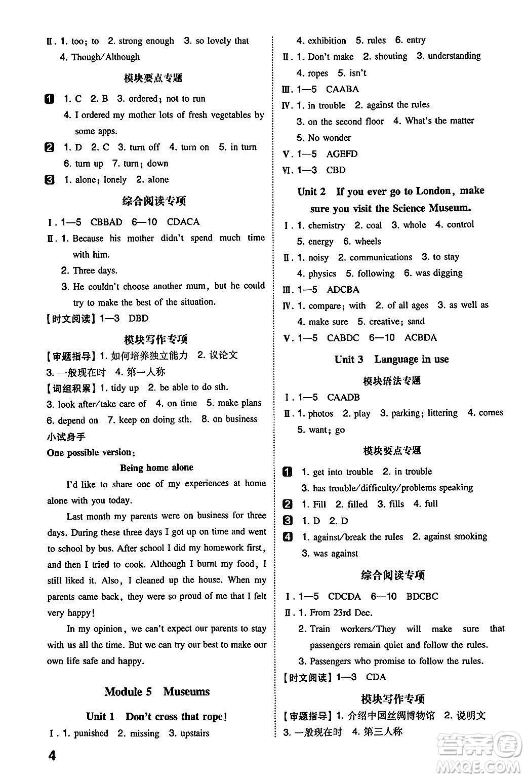 湖南教育出版社2024年秋一本同步訓練九年級英語上冊外研版答案