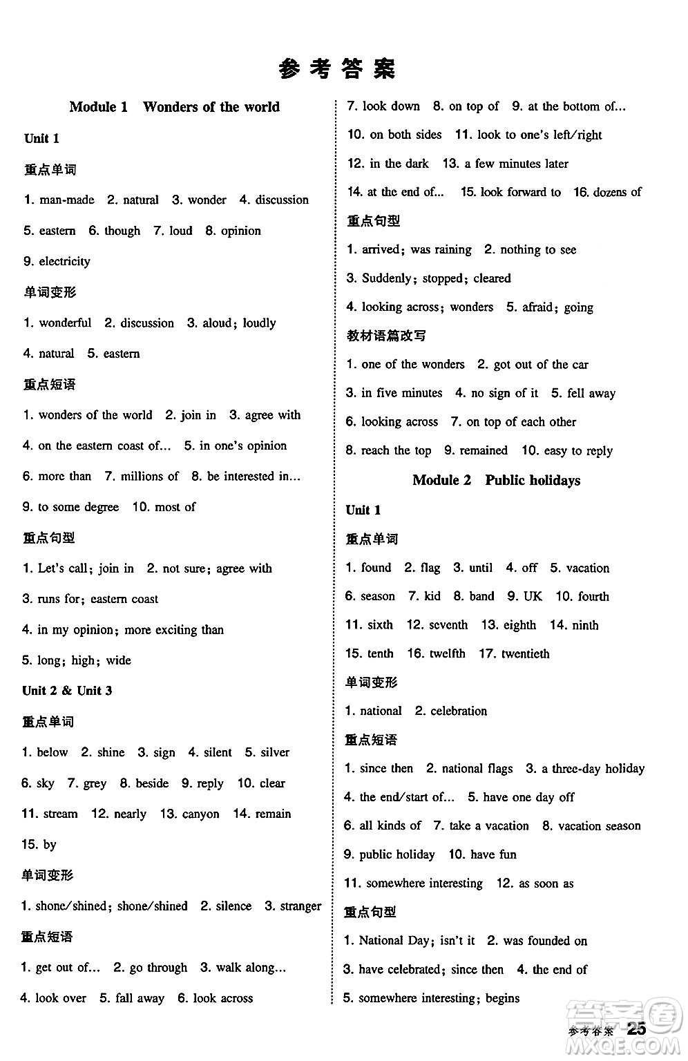 湖南教育出版社2024年秋一本同步訓練九年級英語上冊外研版答案