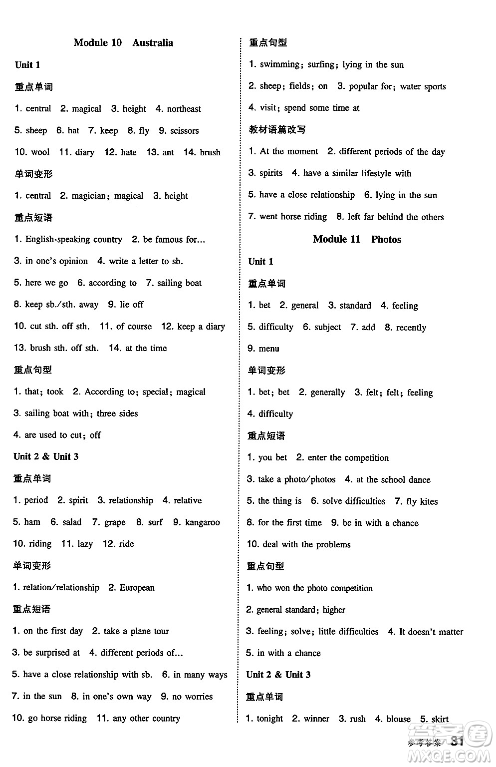 湖南教育出版社2024年秋一本同步訓練九年級英語上冊外研版答案