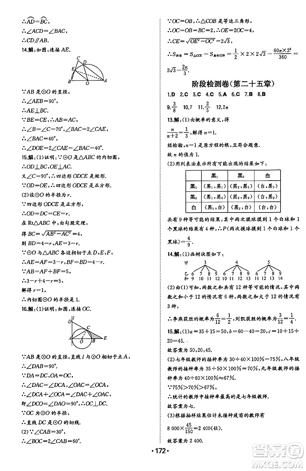 湖南教育出版社2024年秋一本同步訓(xùn)練九年級(jí)數(shù)學(xué)上冊(cè)人教版遼寧專版答案