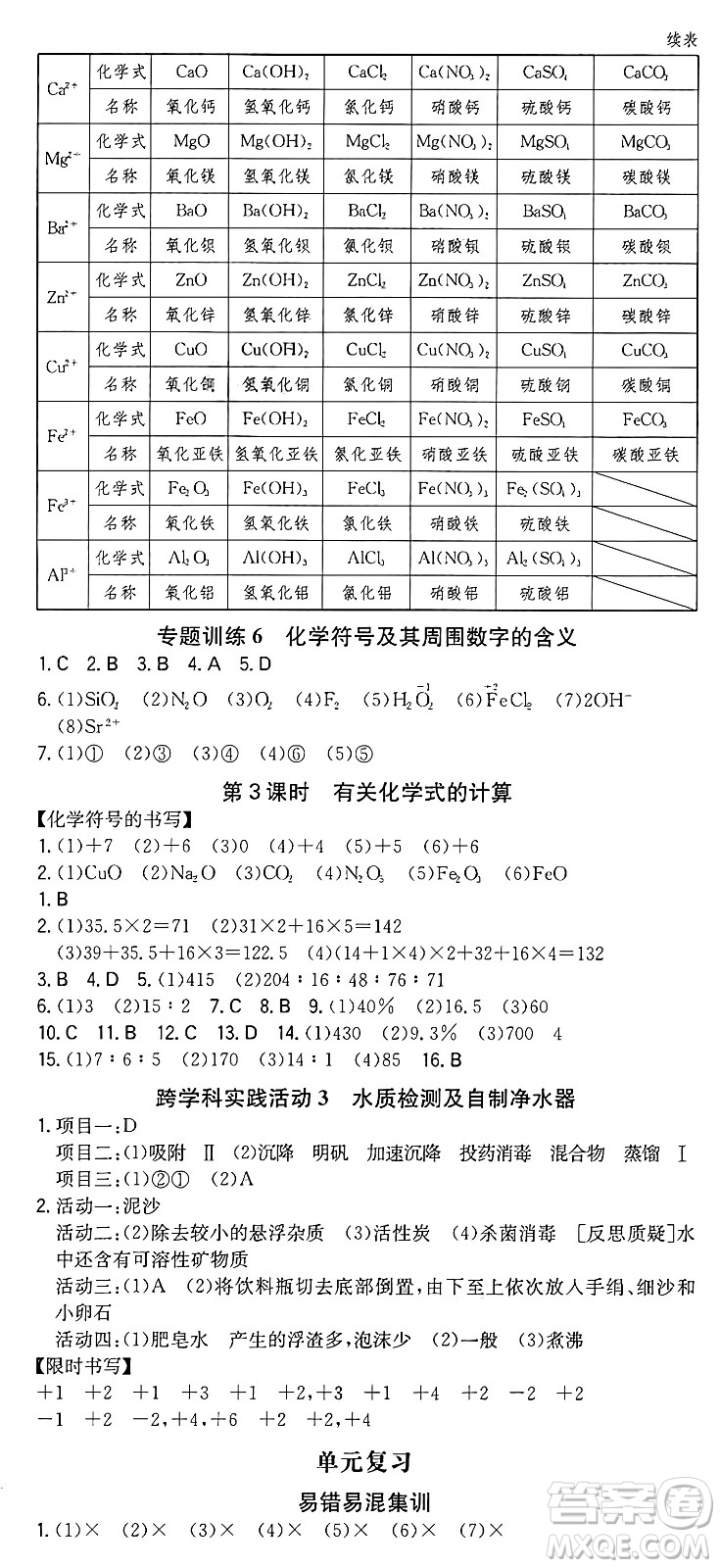 湖南教育出版社2024年秋一本同步訓(xùn)練九年級化學(xué)上冊人教版重慶專版答案