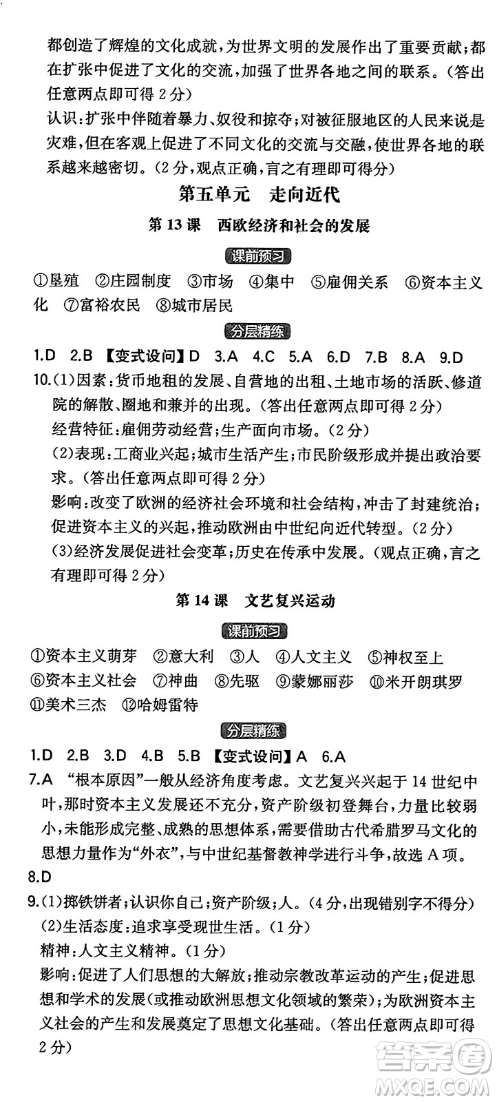 湖南教育出版社2024年秋一本同步訓(xùn)練九年級(jí)歷史上冊(cè)人教版陜西專(zhuān)版答案