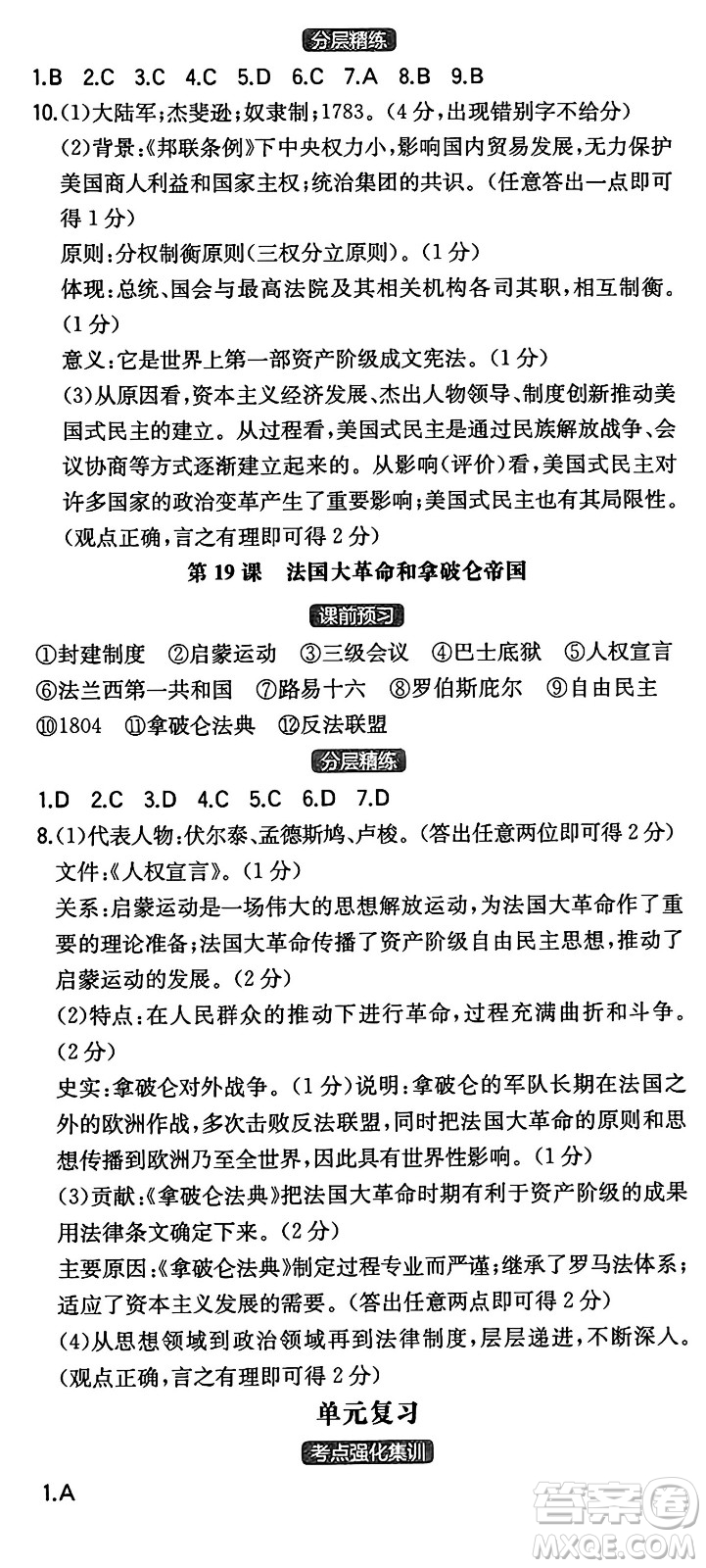 湖南教育出版社2024年秋一本同步訓(xùn)練九年級(jí)歷史上冊(cè)人教版陜西專(zhuān)版答案