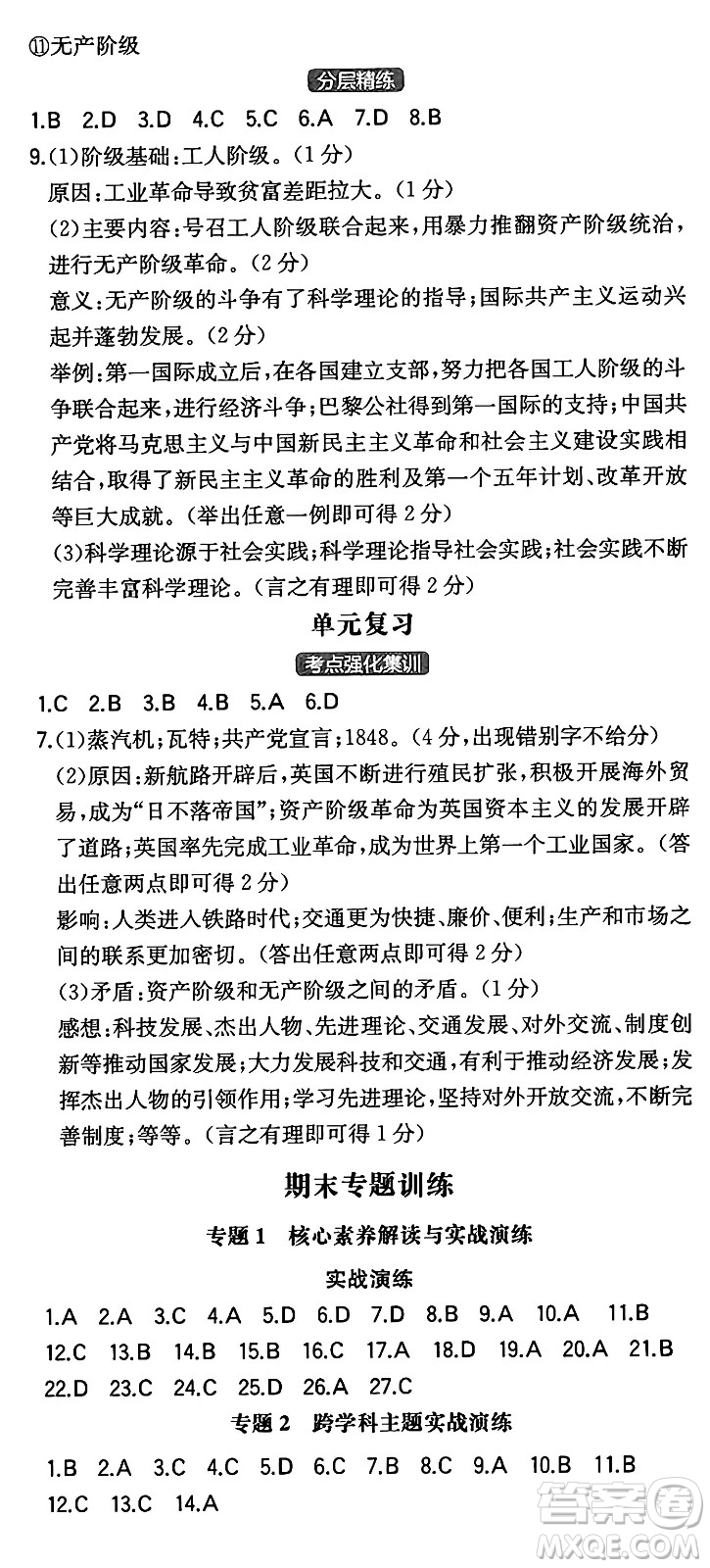 湖南教育出版社2024年秋一本同步訓(xùn)練九年級(jí)歷史上冊(cè)人教版陜西專(zhuān)版答案