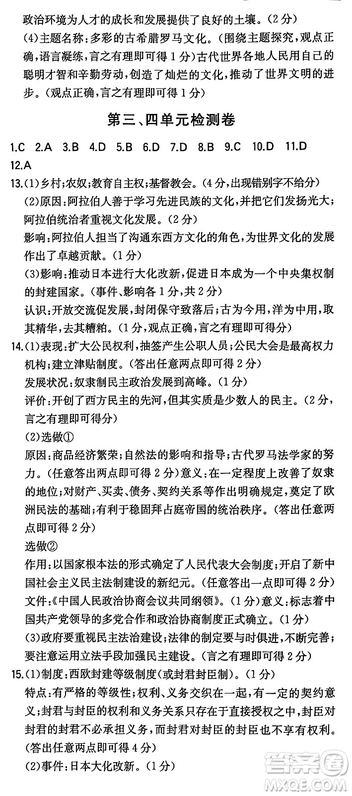 湖南教育出版社2024年秋一本同步訓(xùn)練九年級(jí)歷史上冊(cè)人教版陜西專(zhuān)版答案