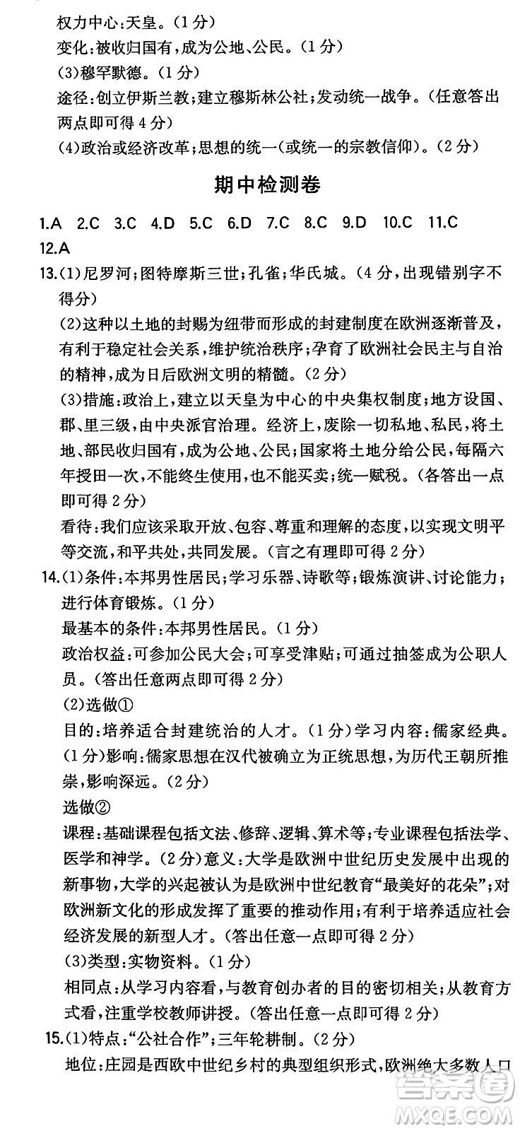 湖南教育出版社2024年秋一本同步訓(xùn)練九年級(jí)歷史上冊(cè)人教版陜西專(zhuān)版答案