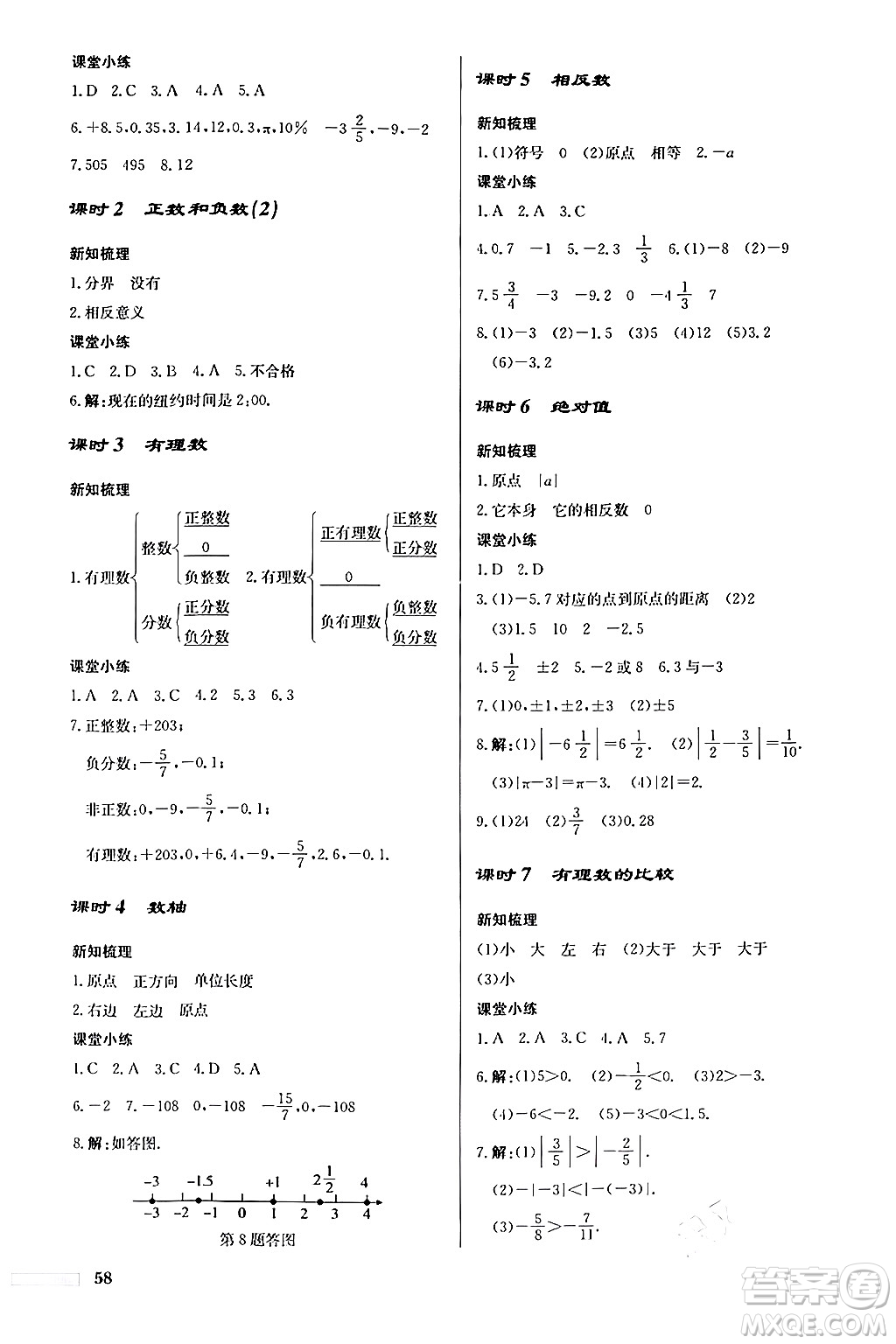 龍門(mén)書(shū)局2024秋啟東中學(xué)作業(yè)本七年級(jí)數(shù)學(xué)上冊(cè)人教版福建專版答案