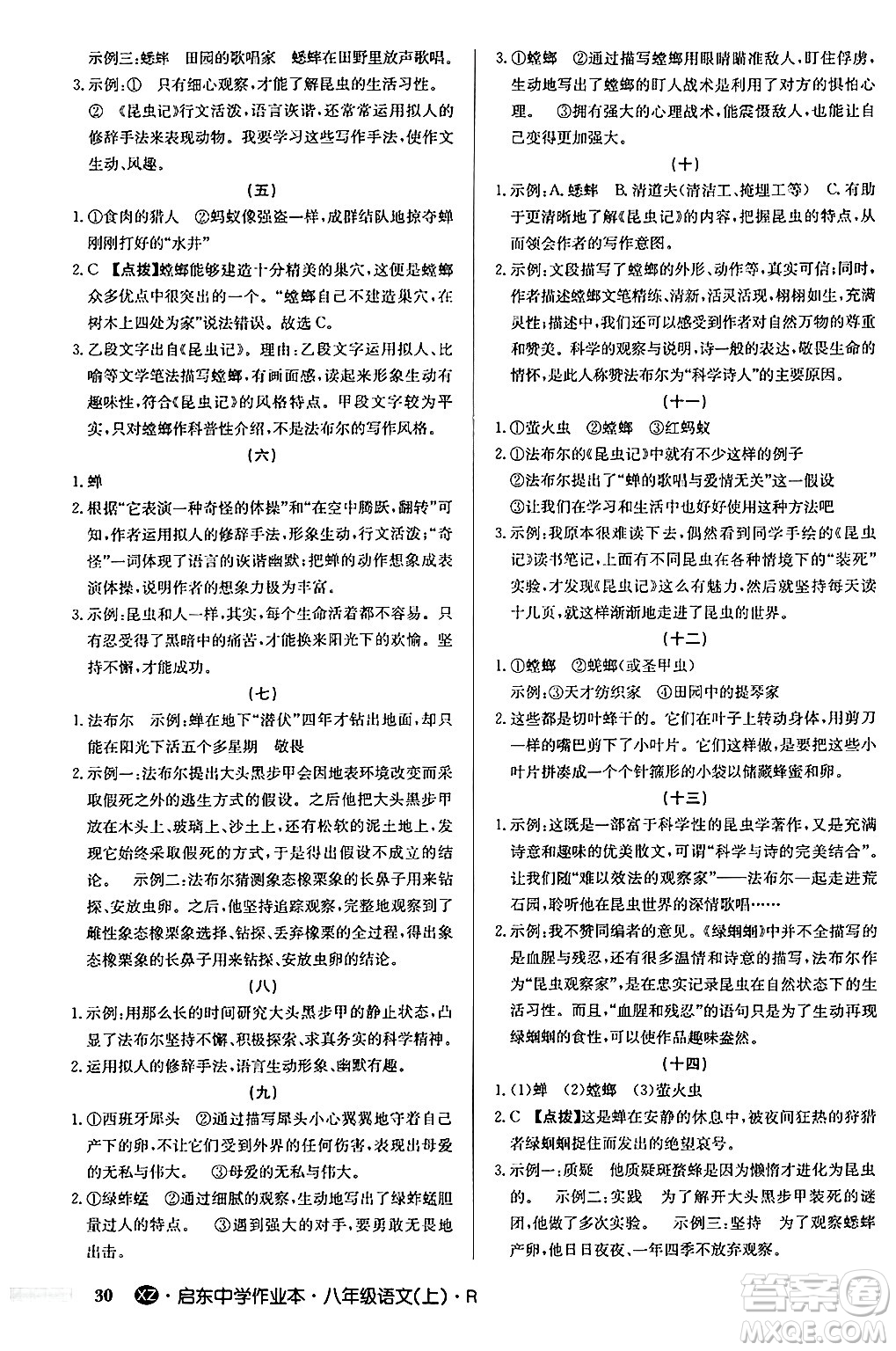 龍門書局2024秋啟東中學作業(yè)本八年級語文上冊人教版江蘇專版答案