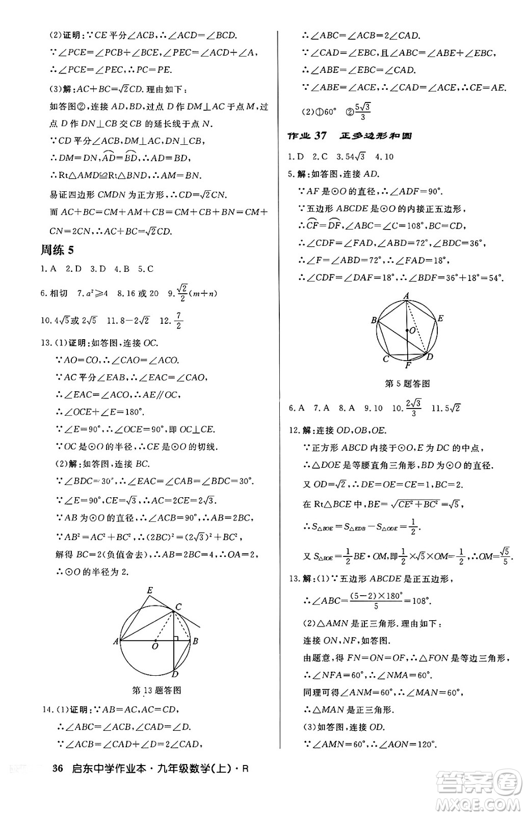 龍門書局2024秋啟東中學(xué)作業(yè)本九年級數(shù)學(xué)上冊人教版答案