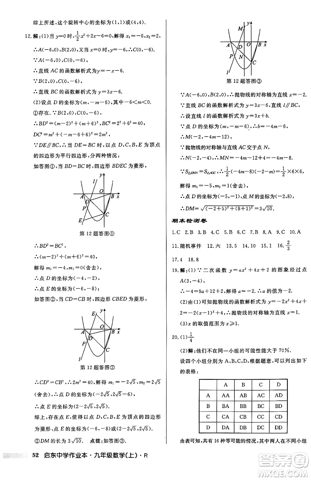 龍門書局2024秋啟東中學(xué)作業(yè)本九年級數(shù)學(xué)上冊人教版答案