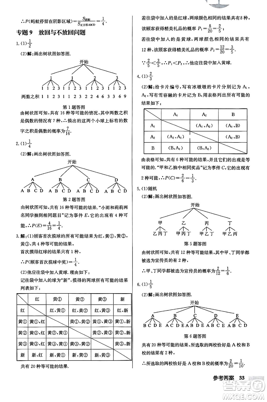 龍門書局2024秋啟東中學作業(yè)本九年級數(shù)學上冊江蘇版江蘇專版答案