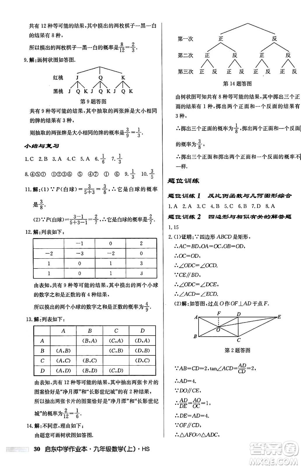 龍門書局2024秋啟東中學作業(yè)本九年級數(shù)學上冊華師版吉林專版答案