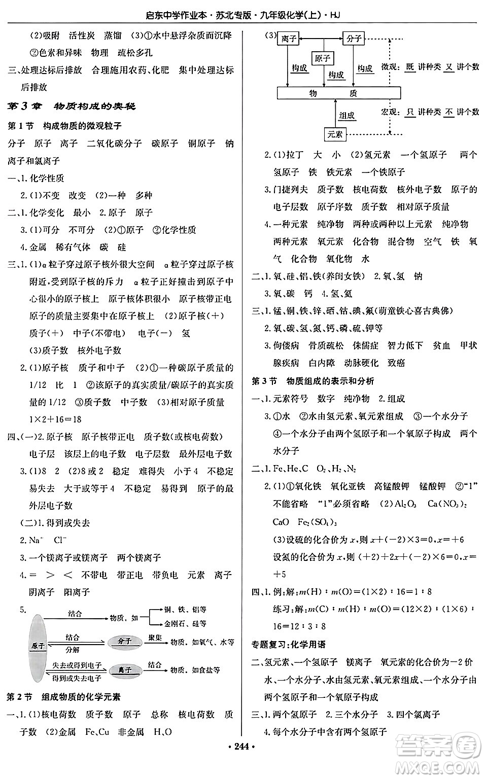 龍門書局2024秋啟東中學(xué)作業(yè)本九年級化學(xué)上冊滬教版江蘇專版答案