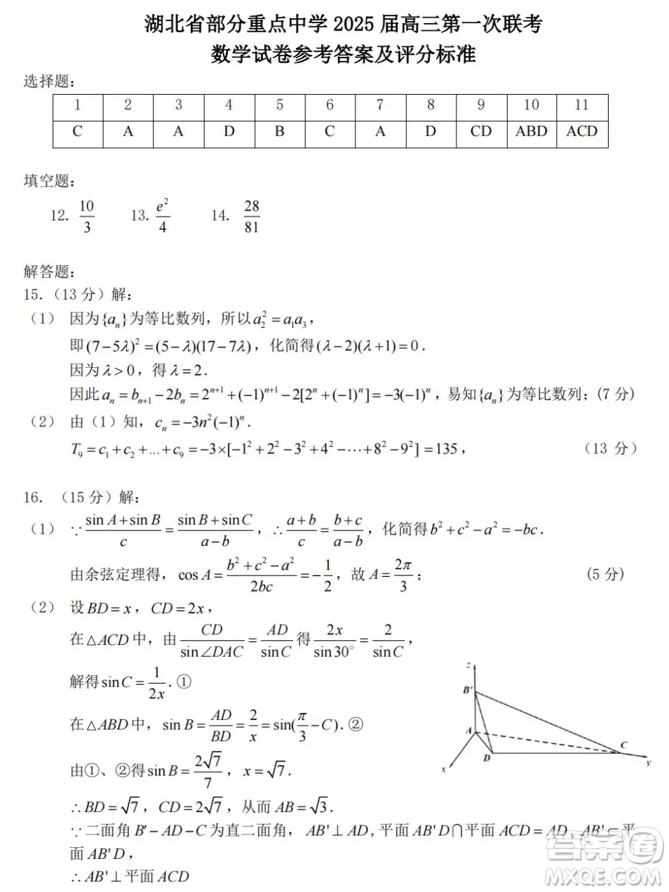 湖北部分重點中學(xué)2025屆高三第一次聯(lián)考數(shù)學(xué)試卷及答案