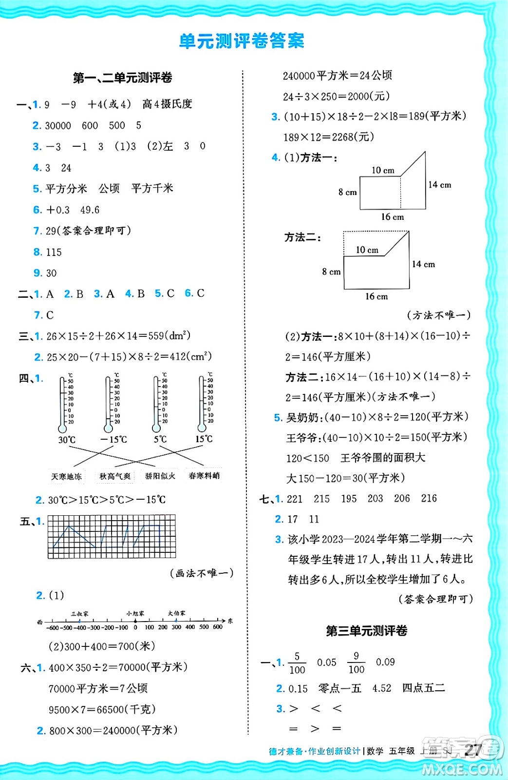 江西人民出版社2024年秋王朝霞德才兼?zhèn)渥鳂I(yè)創(chuàng)新設(shè)計五年級數(shù)學(xué)上冊蘇教版答案