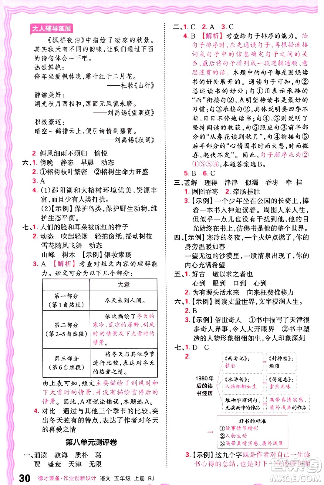 江西人民出版社2024年秋王朝霞德才兼?zhèn)渥鳂I(yè)創(chuàng)新設(shè)計五年級語文上冊人教版答案