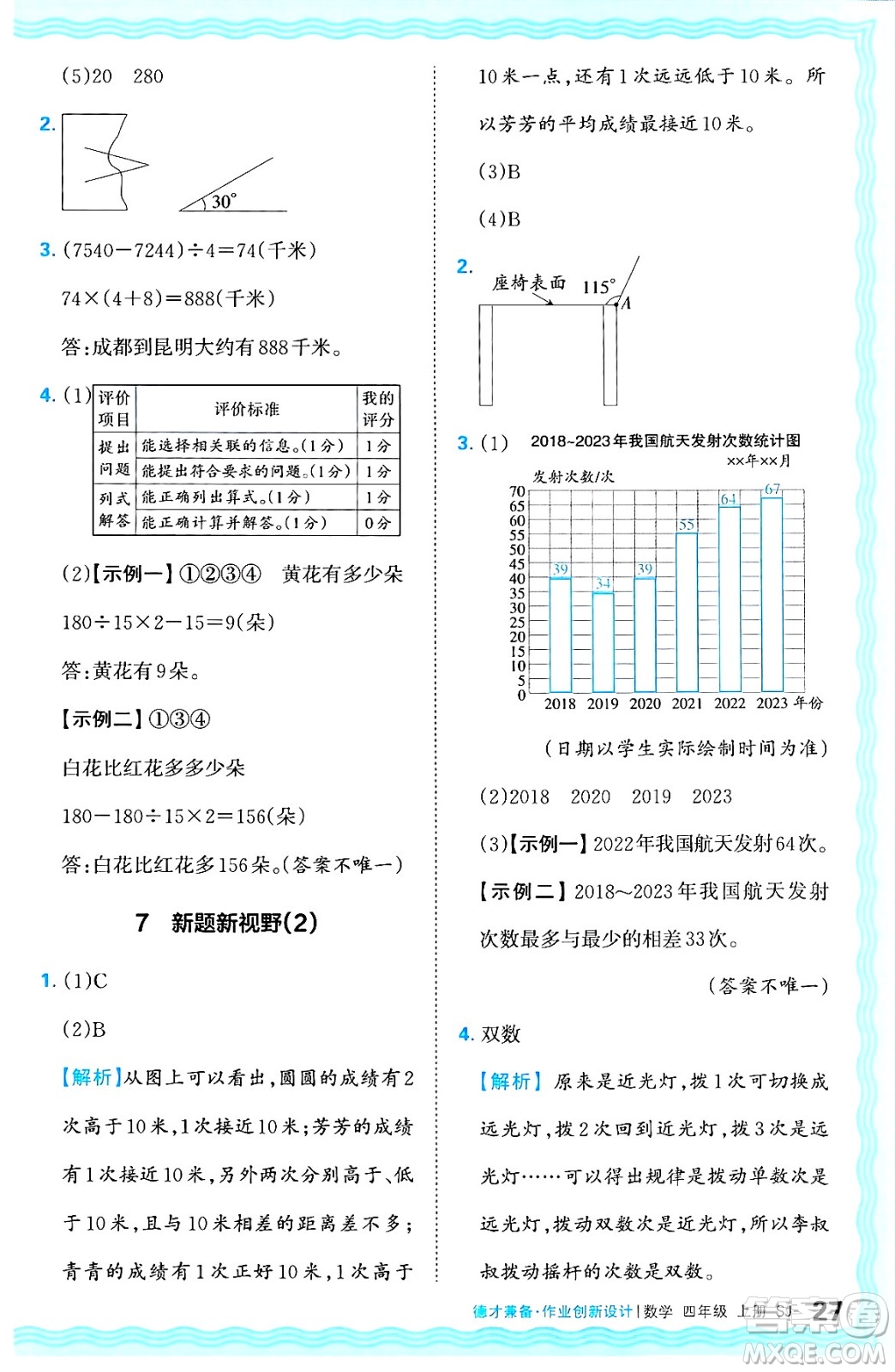 江西人民出版社2024年秋王朝霞德才兼?zhèn)渥鳂I(yè)創(chuàng)新設(shè)計(jì)四年級(jí)數(shù)學(xué)上冊(cè)蘇教版答案