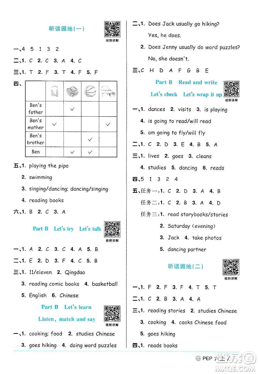 甘肅少年兒童出版社2024年秋陽光同學(xué)課時(shí)優(yōu)化作業(yè)六年級(jí)英語上冊(cè)人教PEP版山東專版答案