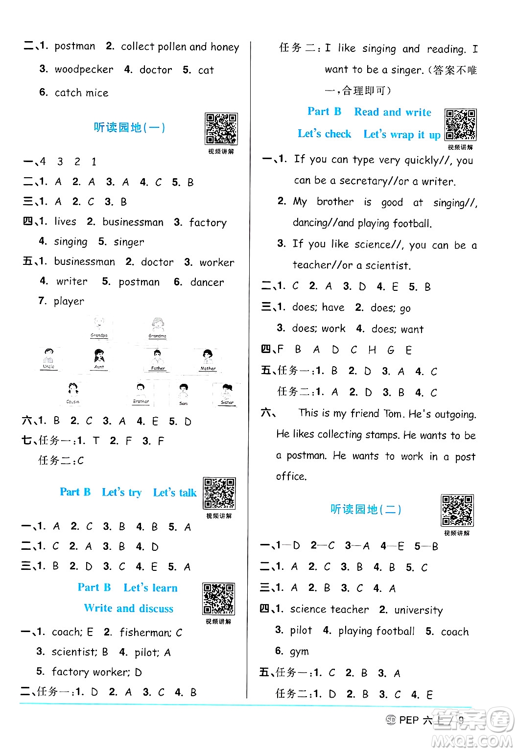 甘肅少年兒童出版社2024年秋陽光同學(xué)課時(shí)優(yōu)化作業(yè)六年級(jí)英語上冊(cè)人教PEP版山東專版答案