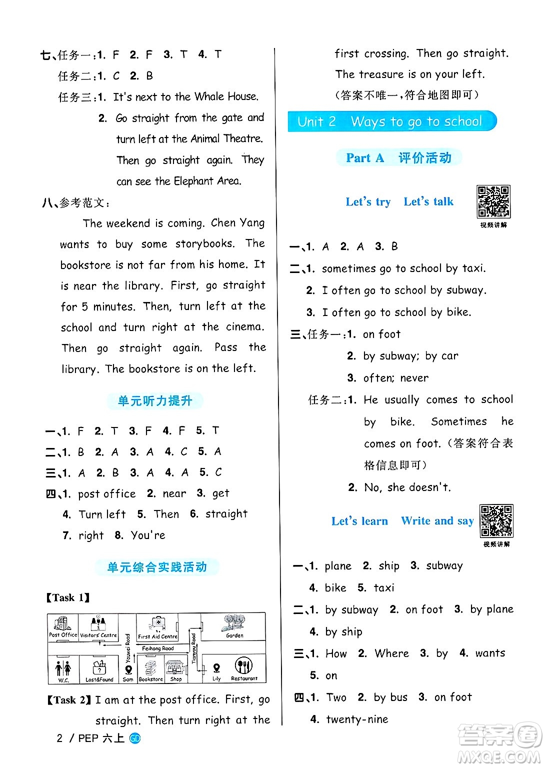 廣東人民出版社2024年秋陽光同學(xué)課時優(yōu)化作業(yè)六年級英語上冊人教PEP版廣東專版答案