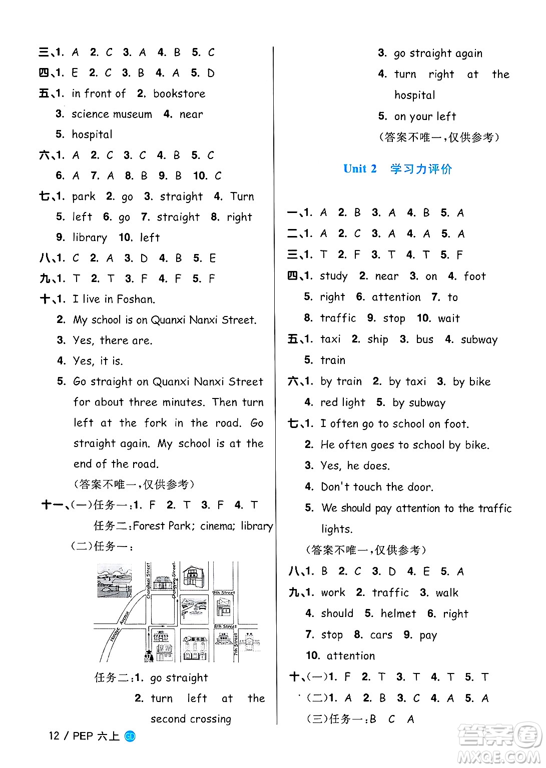 廣東人民出版社2024年秋陽光同學(xué)課時優(yōu)化作業(yè)六年級英語上冊人教PEP版廣東專版答案