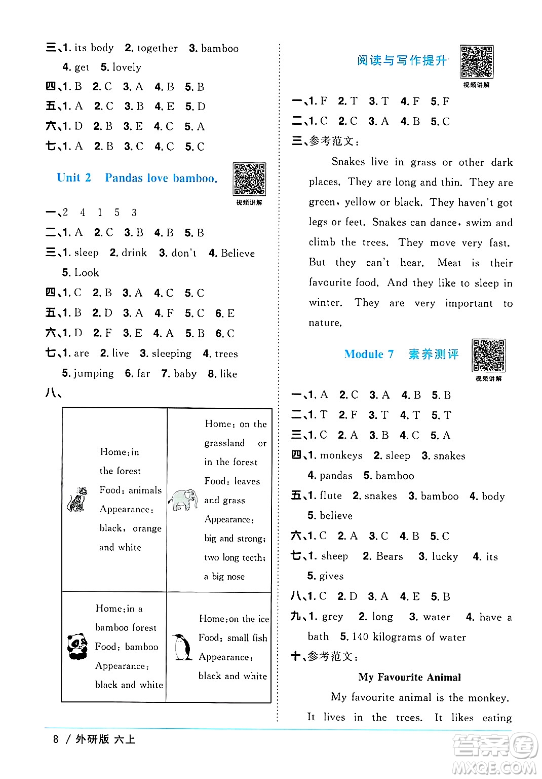 江西教育出版社2024年秋陽光同學課時優(yōu)化作業(yè)六年級英語上冊外研版三起點答案