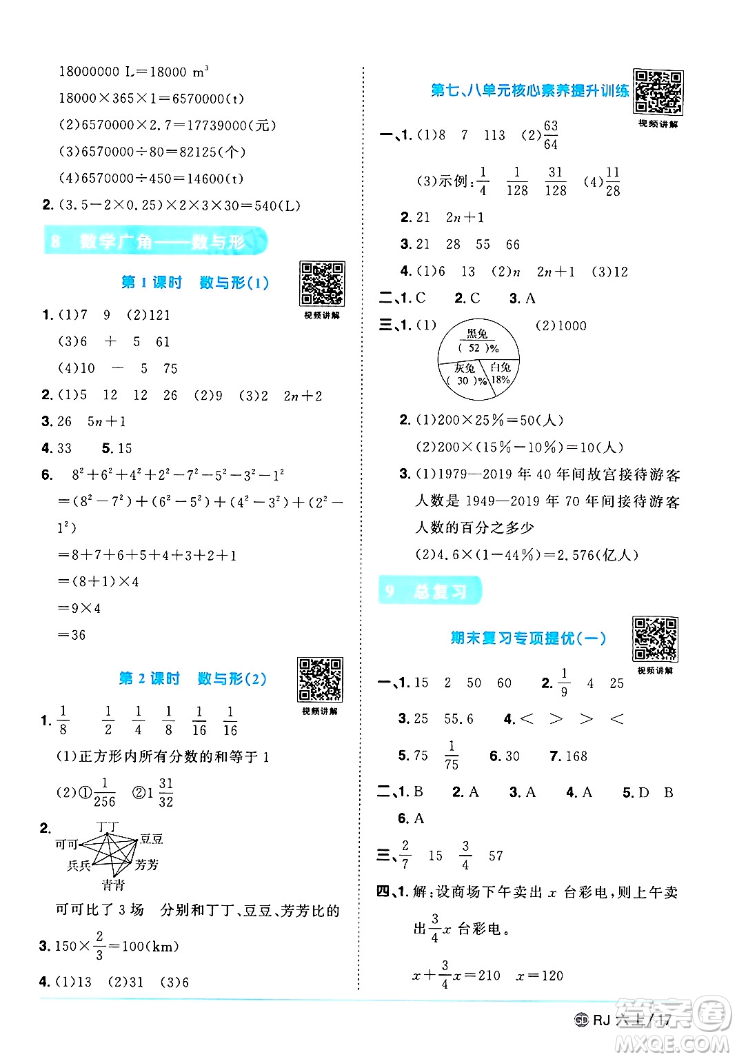 廣東人民出版社2024年秋陽光同學(xué)課時優(yōu)化作業(yè)六年級數(shù)學(xué)上冊人教版廣東專版答案