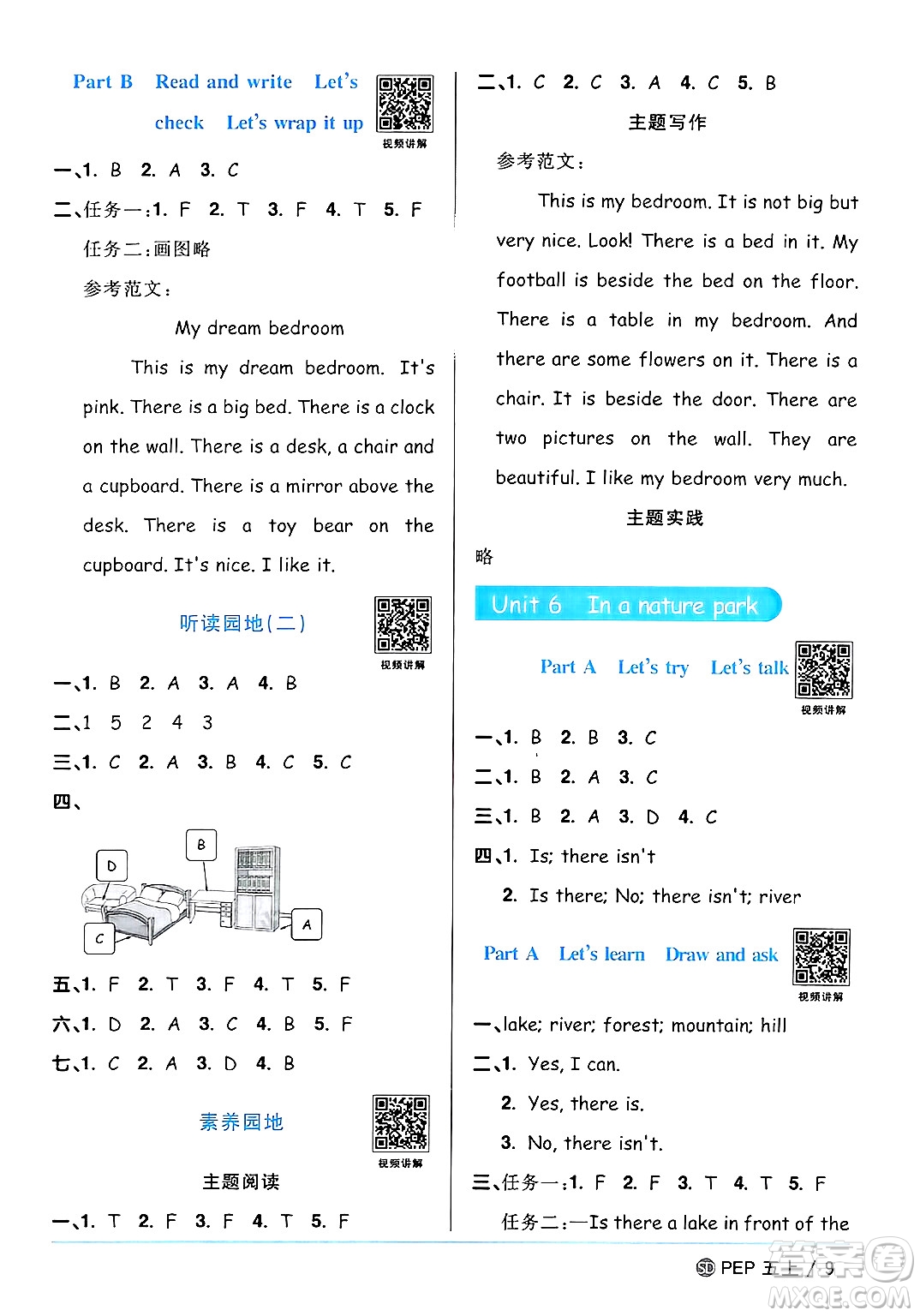 甘肅少年兒童出版社2024年秋陽光同學課時優(yōu)化作業(yè)五年級英語上冊人教PEP版山東專版答案