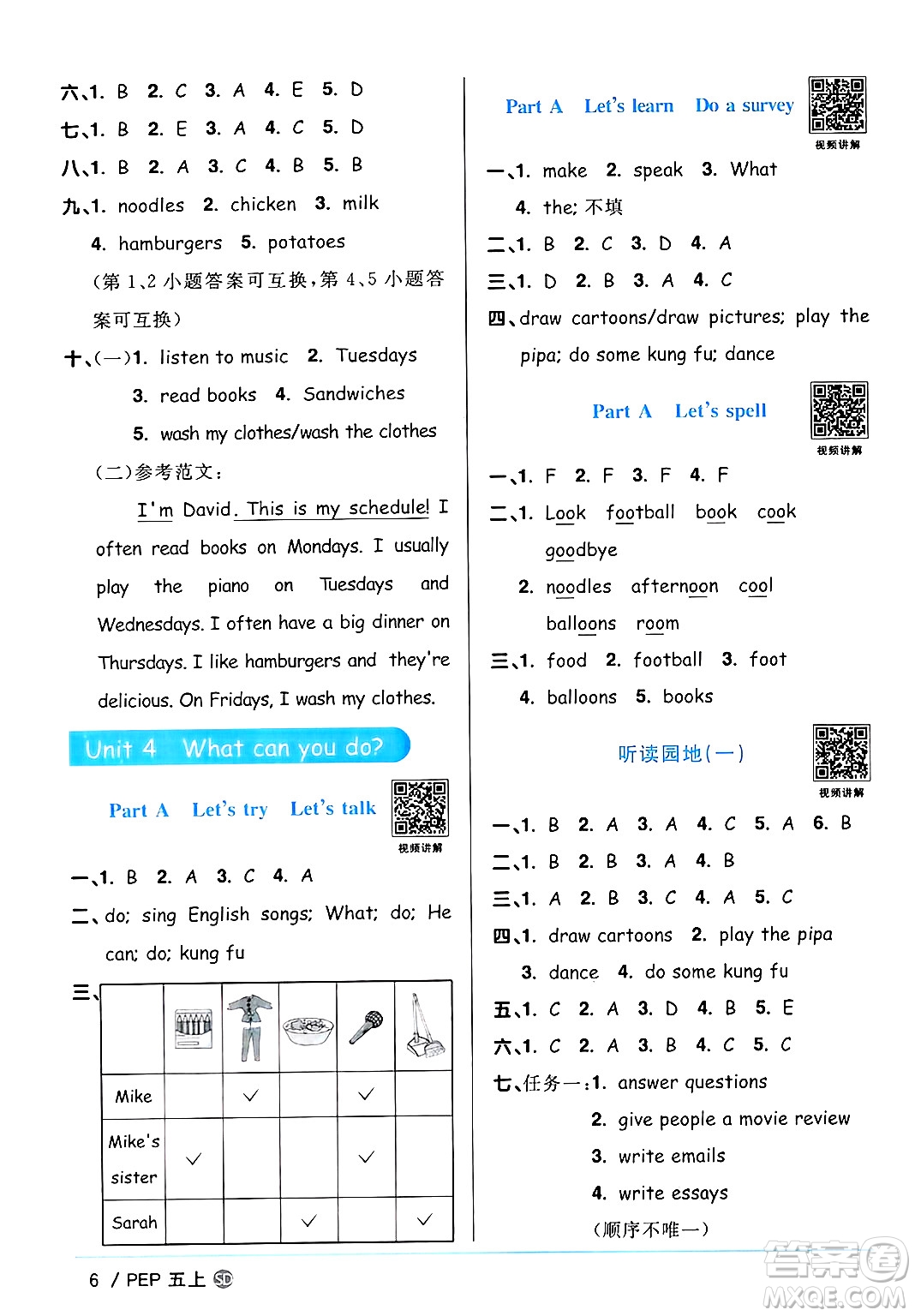 甘肅少年兒童出版社2024年秋陽光同學課時優(yōu)化作業(yè)五年級英語上冊人教PEP版山東專版答案