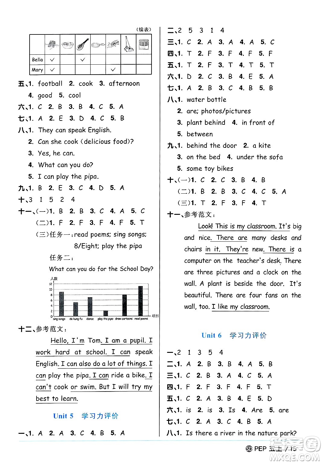 甘肅少年兒童出版社2024年秋陽光同學課時優(yōu)化作業(yè)五年級英語上冊人教PEP版山東專版答案