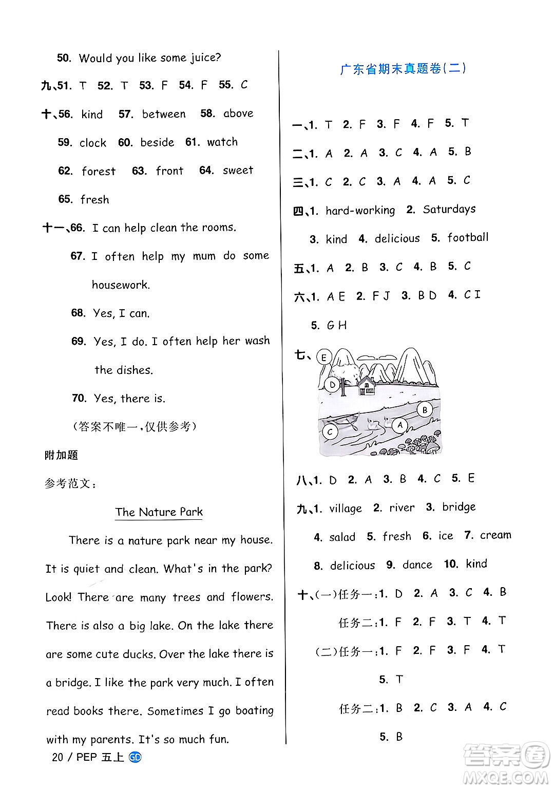 廣東人民出版社2024年秋陽光同學(xué)課時(shí)優(yōu)化作業(yè)五年級英語上冊人教PEP版廣東專版答案