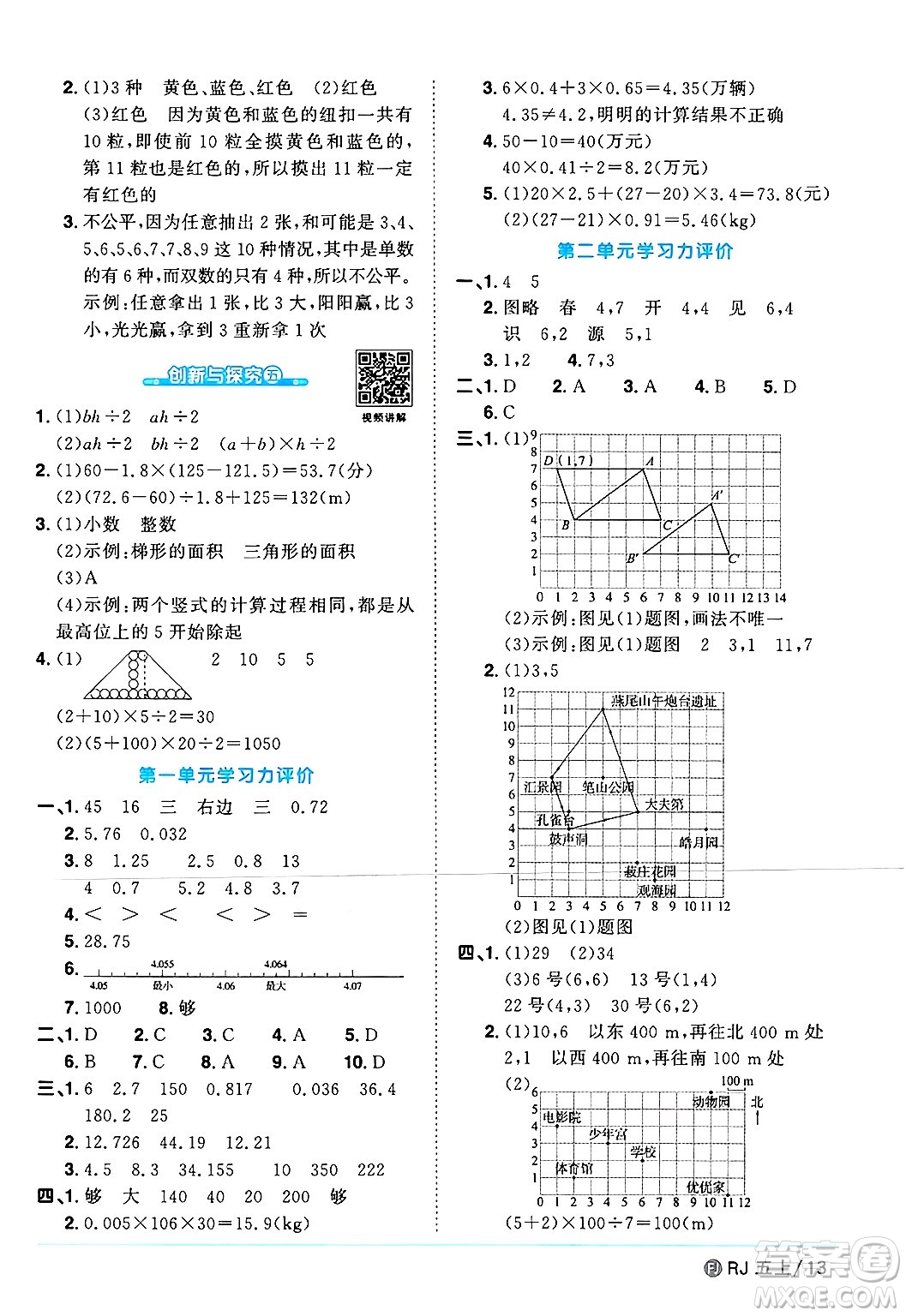 福建少年兒童出版社2024年秋陽光同學(xué)課時(shí)優(yōu)化作業(yè)五年級(jí)數(shù)學(xué)上冊(cè)人教版福建專版答案