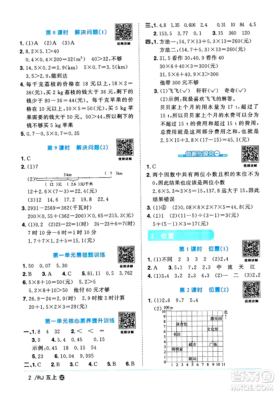 廣東人民出版社2024年秋陽光同學(xué)課時優(yōu)化作業(yè)五年級數(shù)學(xué)上冊人教版廣東專版答案