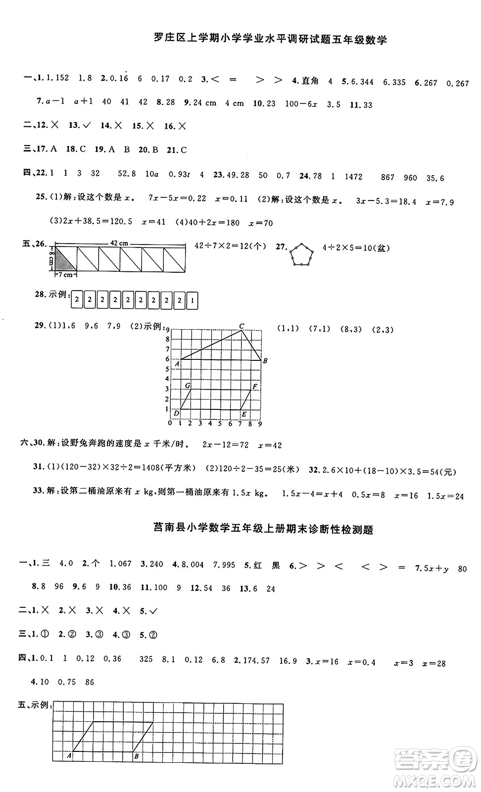 甘肅少年兒童出版社2024年秋陽(yáng)光同學(xué)課時(shí)優(yōu)化作業(yè)五年級(jí)數(shù)學(xué)上冊(cè)人教版山東專版答案